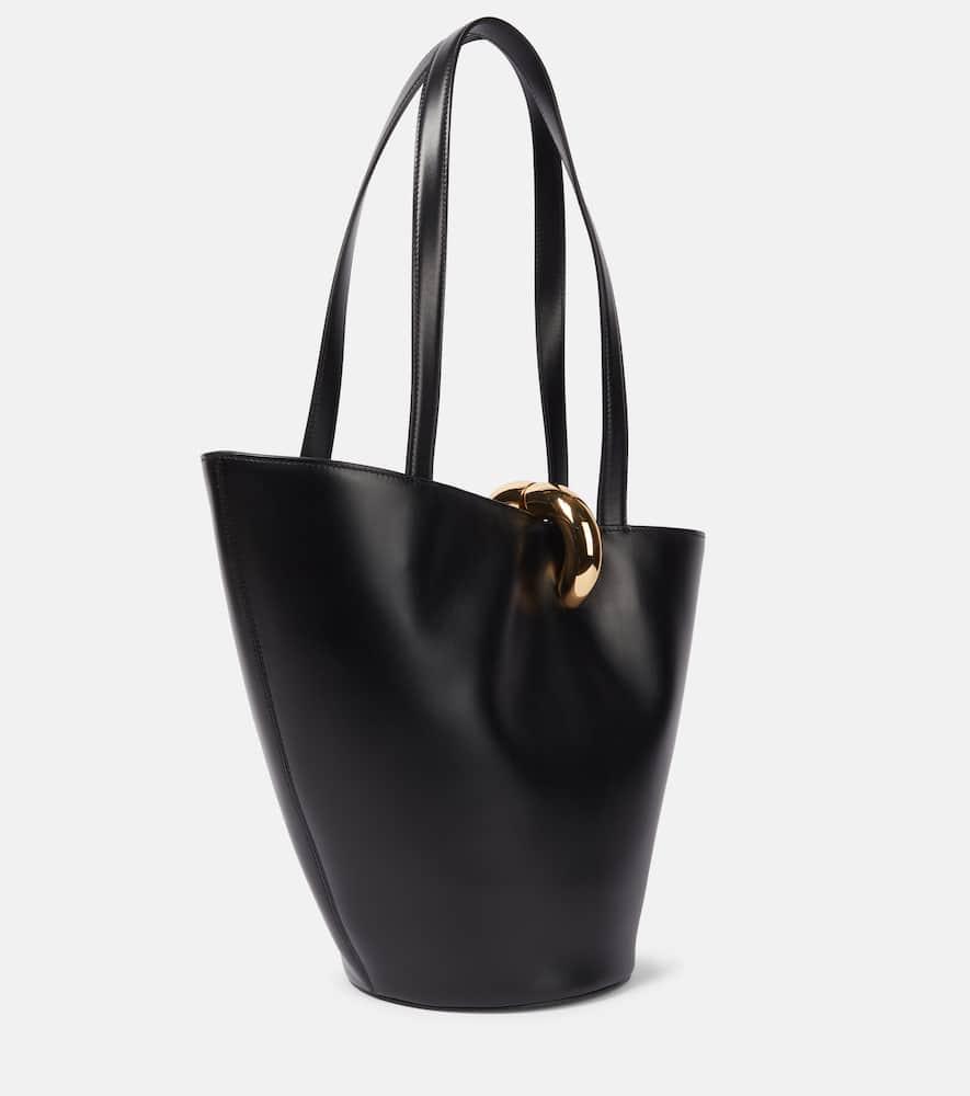 JACQUEMUS The Medium Bambola Asymmetric Leather Bucket Bag In Black 990 Product Image