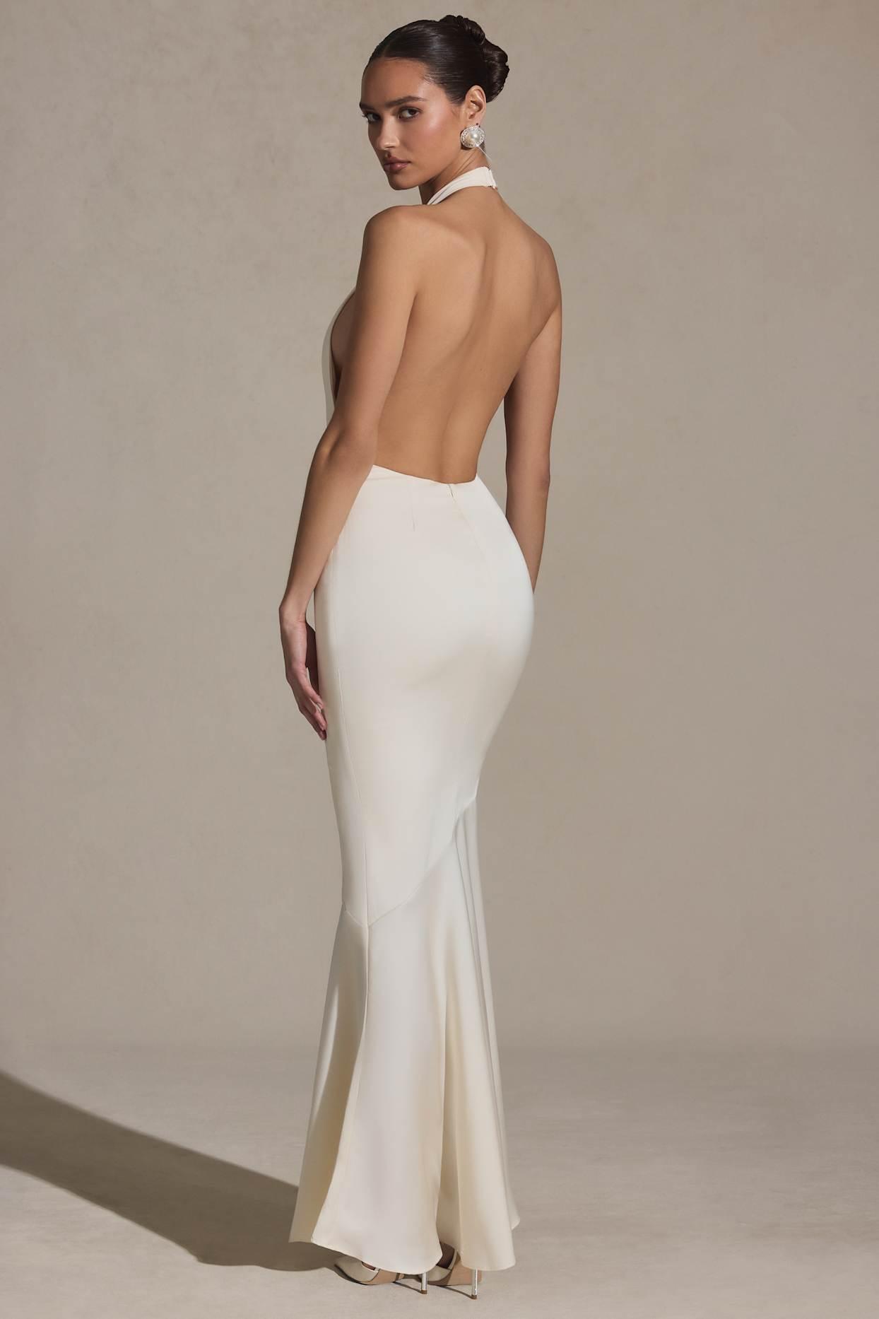 Backless Halterneck Fishtail Gown in Ivory Product Image