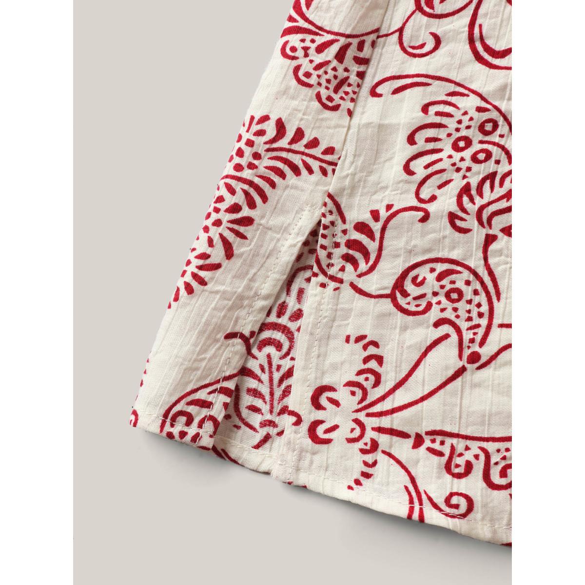 Plus Size Ivory Floral Print Shirred Neck Flowy Blouse Women Short sleeve Square Neck Vacation Blouses BloomChic 28/5X Product Image