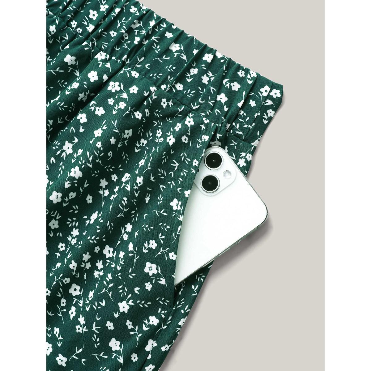 Plus Size Ditsy Floral Print Tiered Tied Maxi Skirt Women Emerald Timeless Loose No stretch Side seam pocket Vacation Skirts BloomChic 14-16/1X Product Image