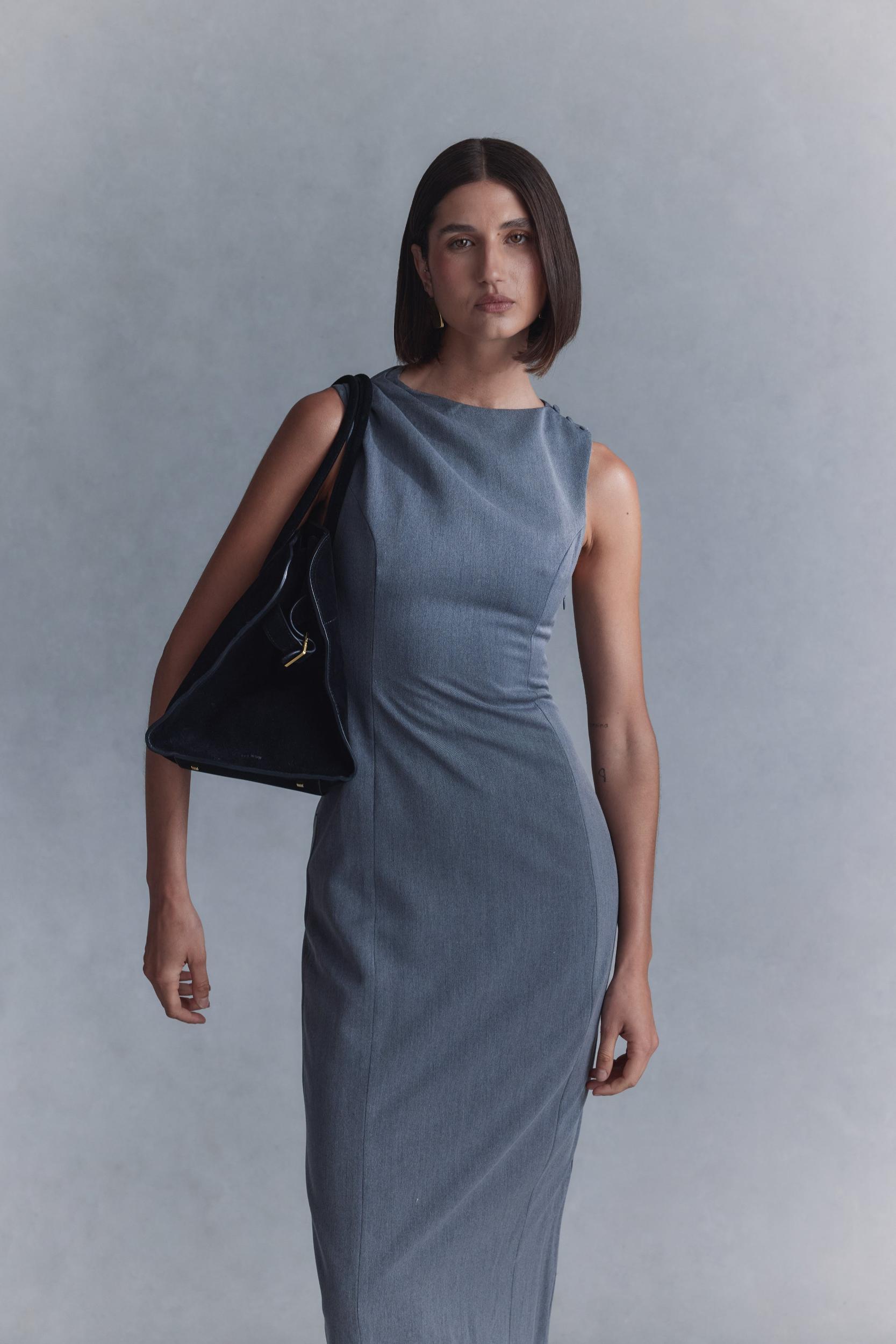 Taylor Draped Crepe Midi Dress - Charcoal Marle Product Image