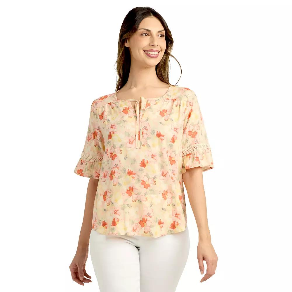 Women's AB Studio Elbow Sleeve Tie-Neck Top,  Product Image