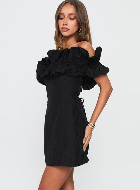 Rozetta Frill Neck Mini Dress Black Product Image