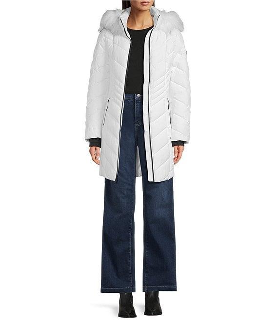 MICHAEL Michael Kors Quilted Faux Fur Trim Stand Collar Hooded Zip Front Puffer Jacket Product Image