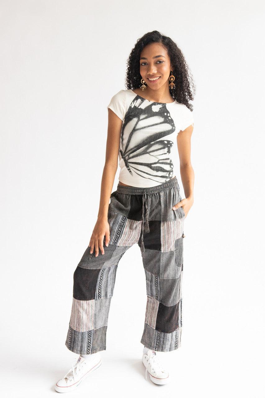 Black Patchwork Pants Product Image