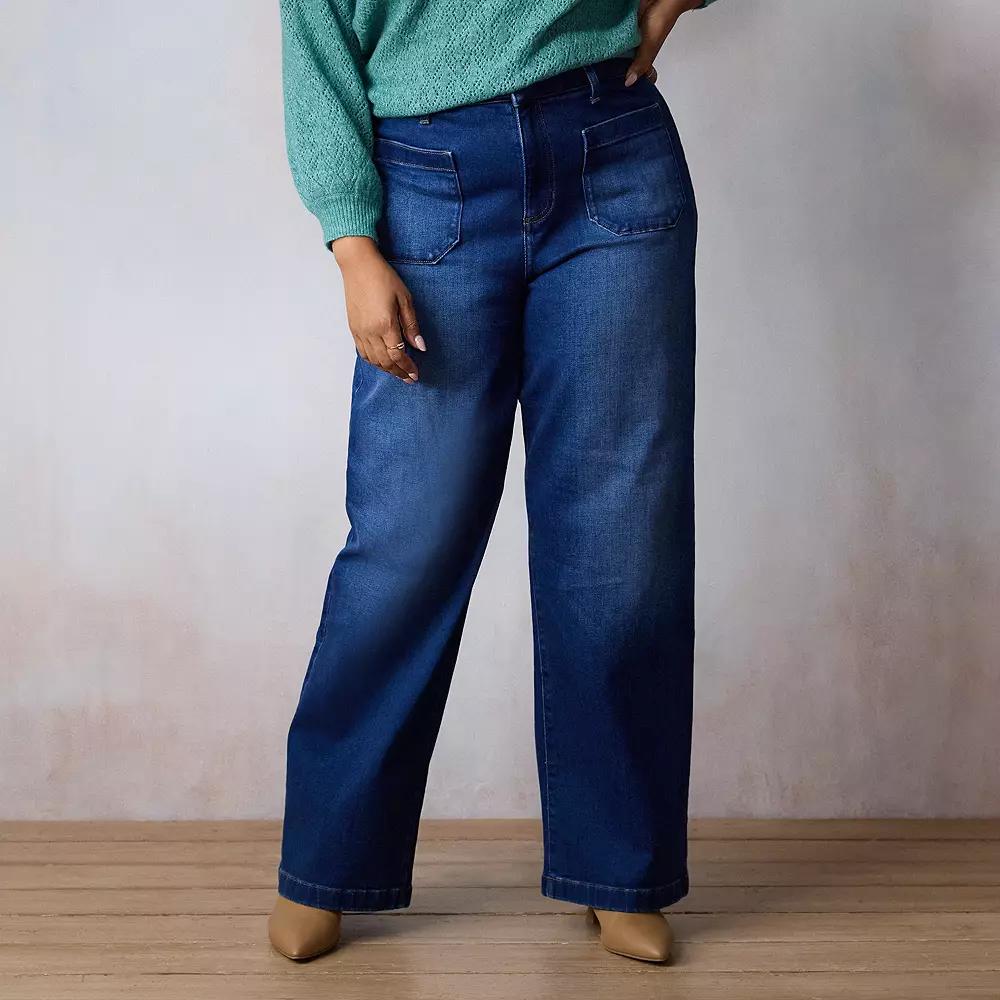 Plus Size LC Lauren Conrad Super High Rise Plus Denim Trousers, Women's, Size: 14 W, Dark Blue Product Image