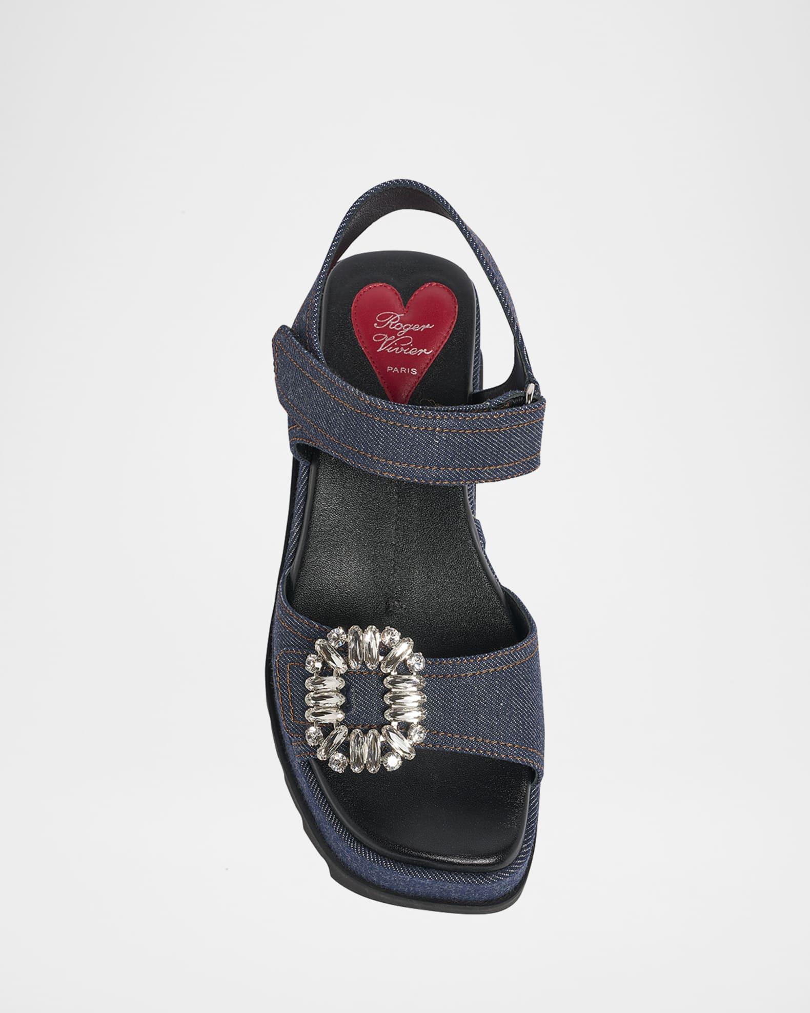 Denim Strass Wedge Sandals Product Image