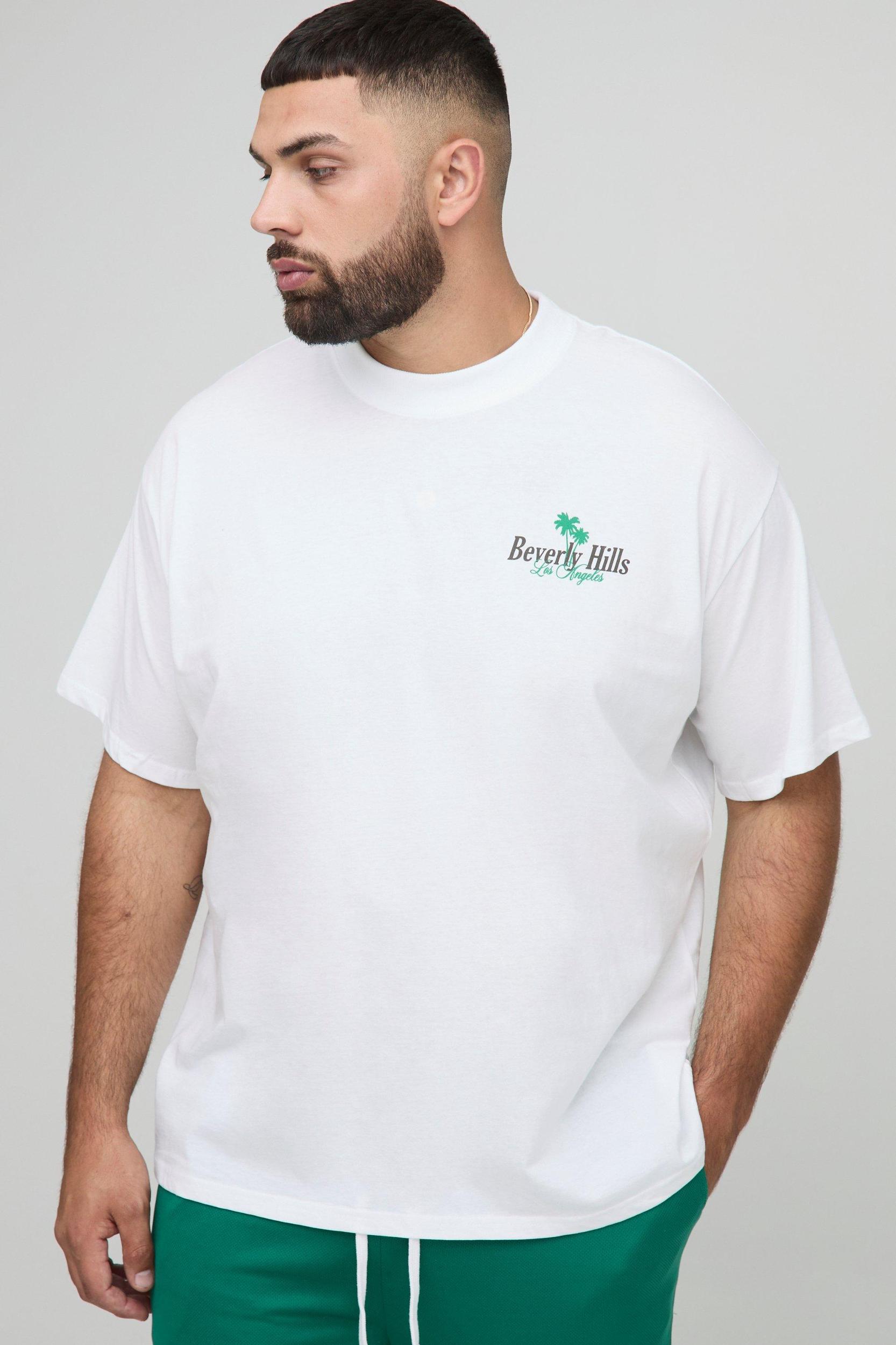 Plus Oversized Beverly Hills Courtside Palm Printed T-Shirt | boohooMAN USA Product Image