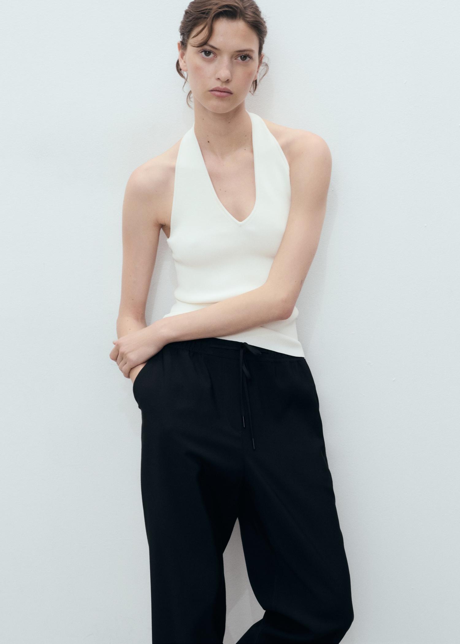 Drawstring flowy pants - Women | MANGO USA Product Image