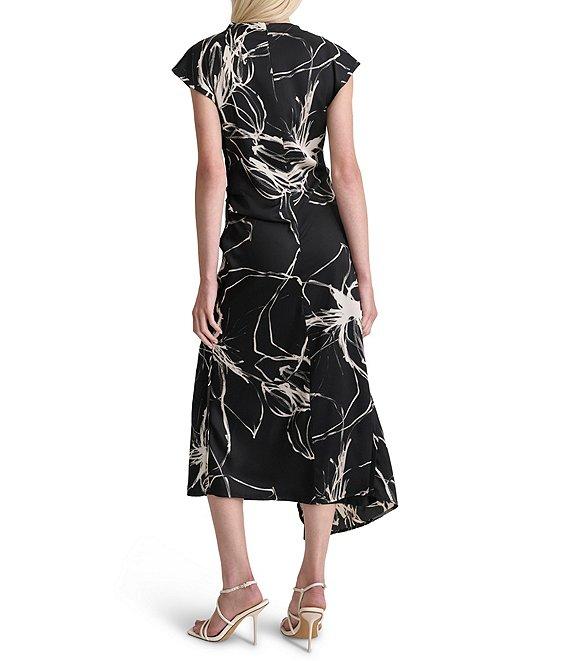 DKNY by Donna Karan Printed Woven Mock Neck Short Sleeve A-Line Dress Product Image