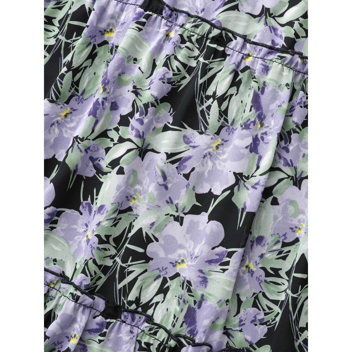 Plus Size Floral Ruffle Layered Hem Skirt Women BlackFlower Elegant No stretch Slanted pocket Everyday Skirts BloomChic 12/L Product Image