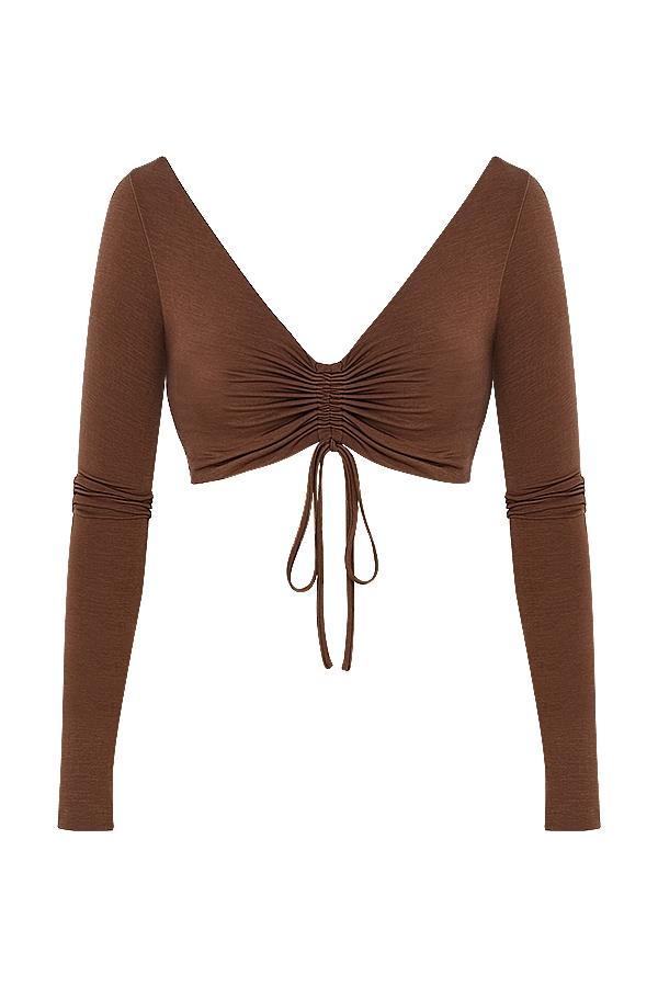 Angelita  chocolate gathered crop top Product Image