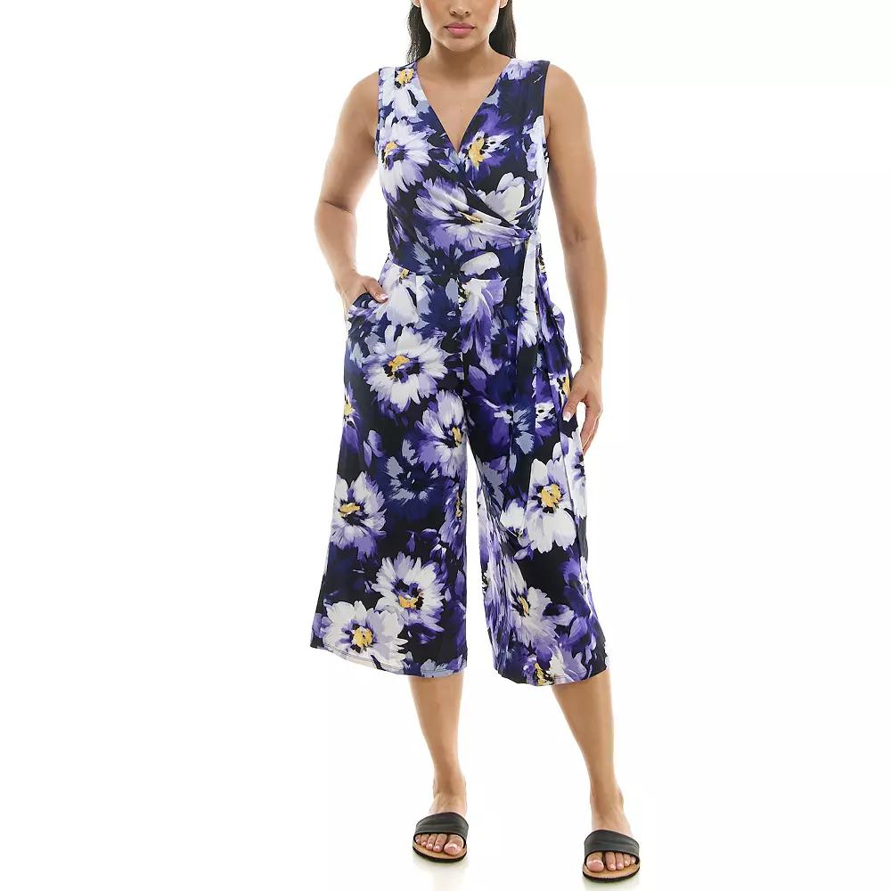 Women's Nina Leonard Print Surplice Wide-Leg Jumpsuit,  Product Image