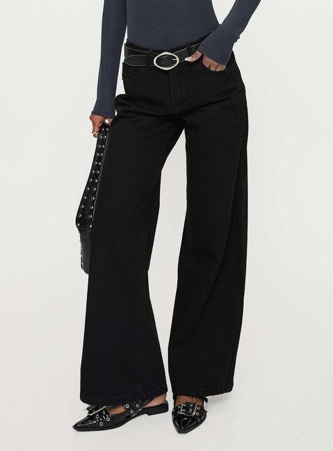 Colemane Mid Rise Wide Leg Jeans Black Product Image