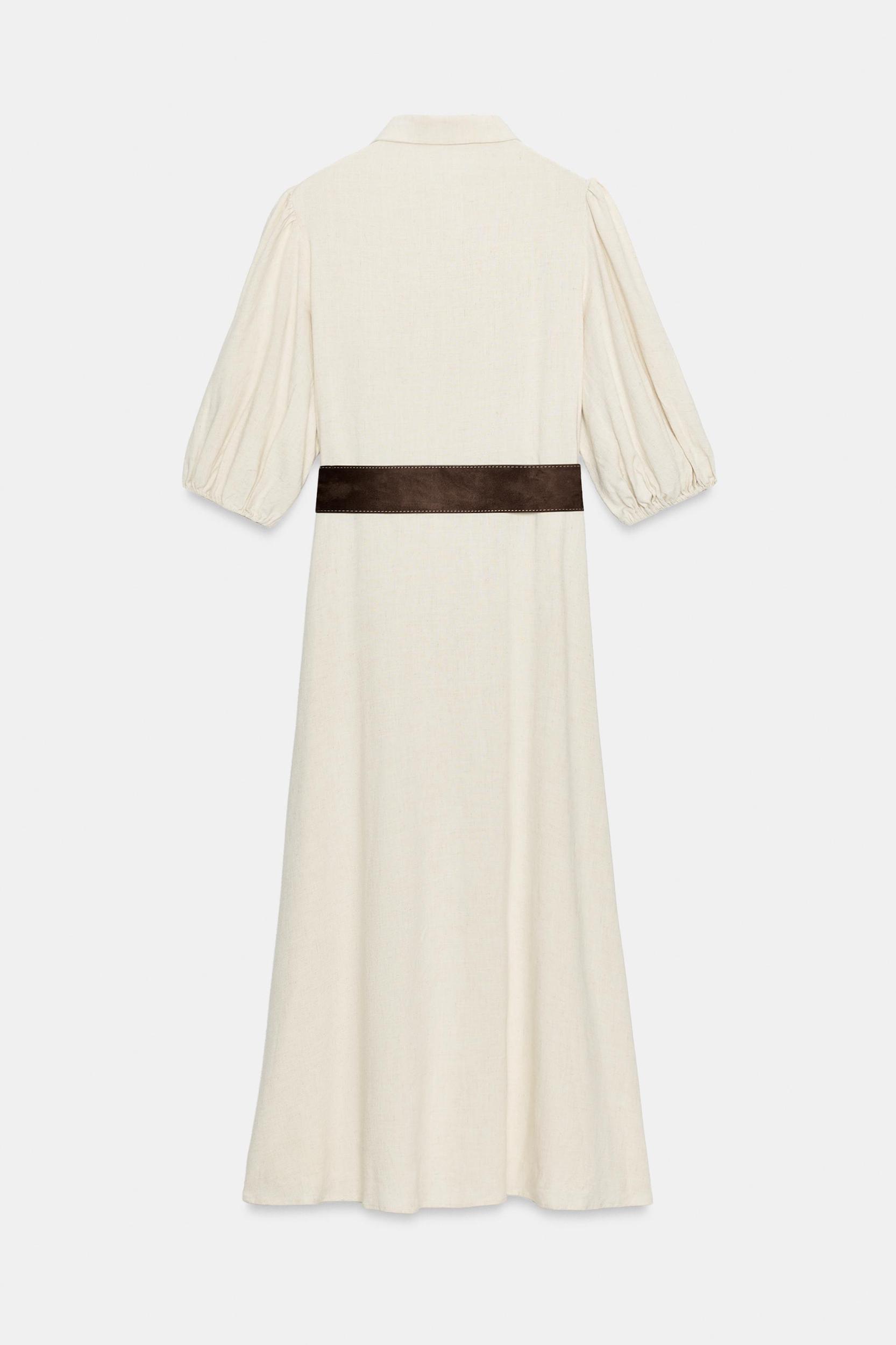 LINEN BLEND MIDI DRESS WITH BELT Product Image