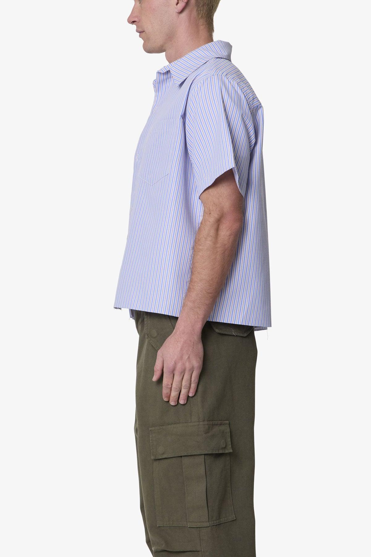 Striped Poplin Cropped S/S Shirt - Blue Product Image
