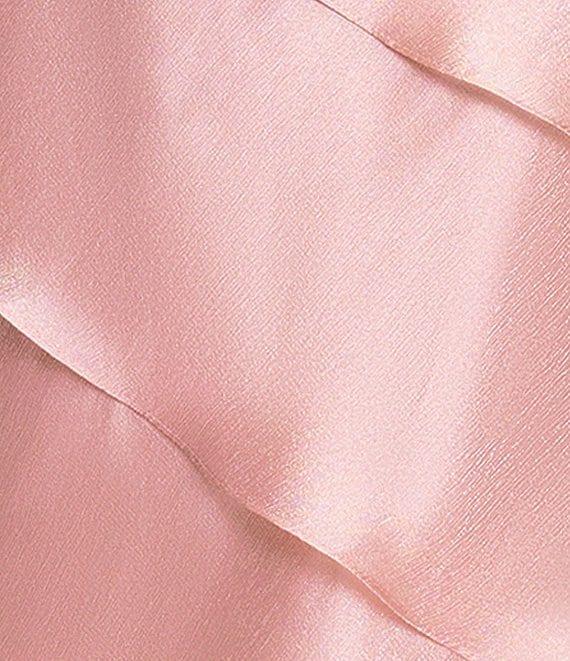 Xscape Metallic Organza One Shoulder Sleeveless Rosette Tiered Gown Product Image