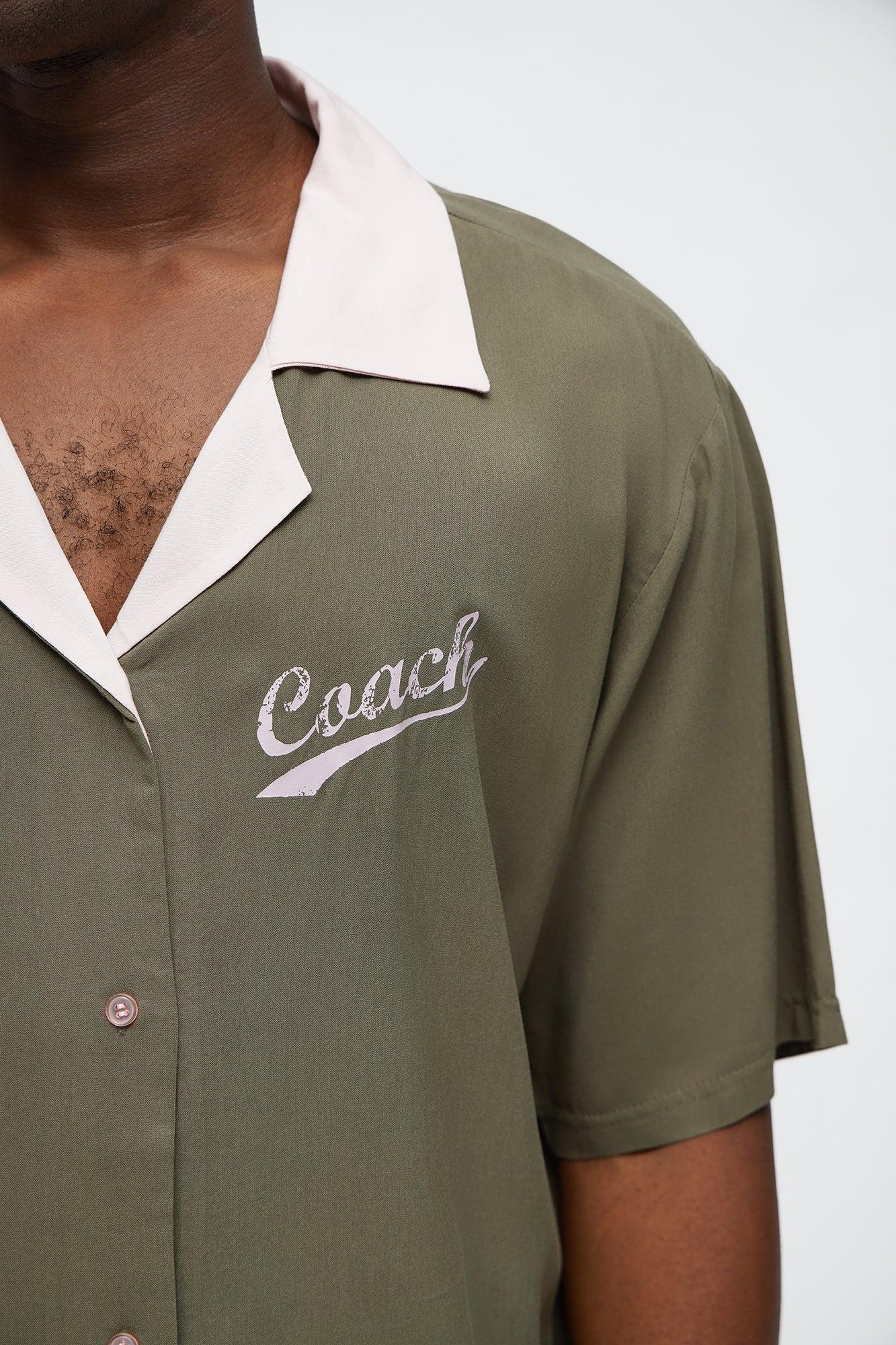 Regular Fit Satin Coach Button Up Shirt - Brown Combo Male Product Image