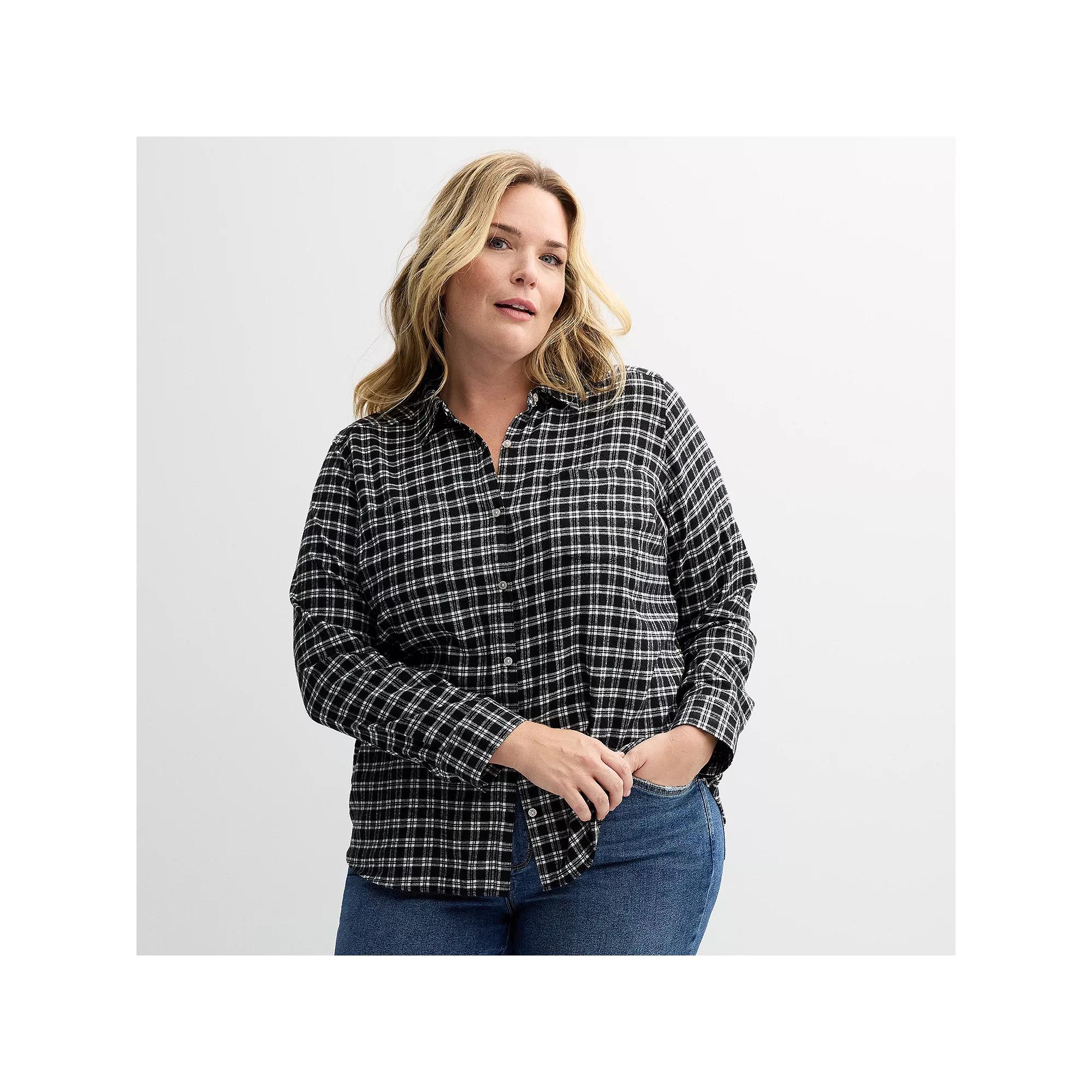 Plus Size Croft & Barrow® The Extra Soft Plaid Flannel Shirt, Women's, Size: 3XL, Black  Check Product Image