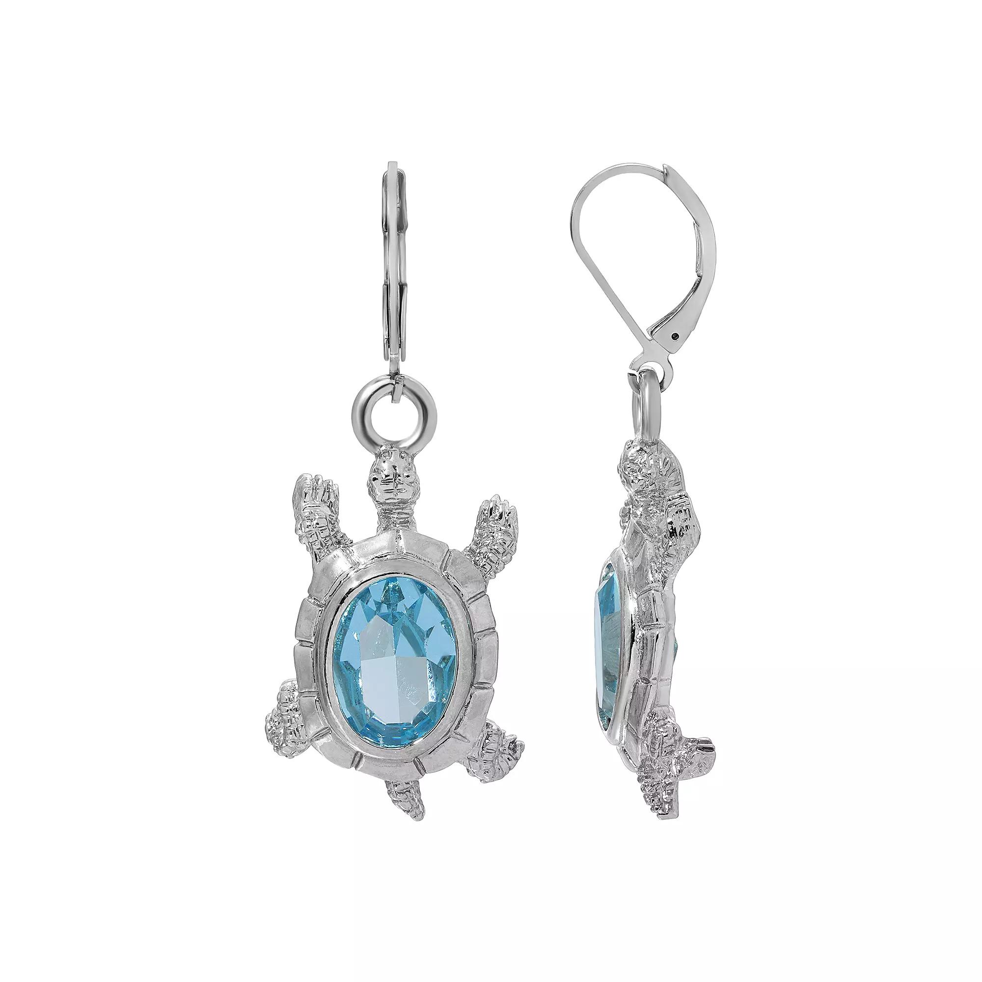 1928 Crystal Turtle Drop Earrings, Women's, Blue Product Image