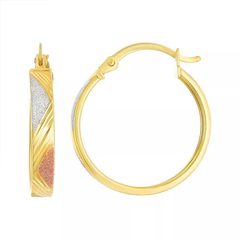 Forever 14K 14k Gold Tri Tone Diamond Cut Hoop Earrings, Women's, 14k  Tone Product Image