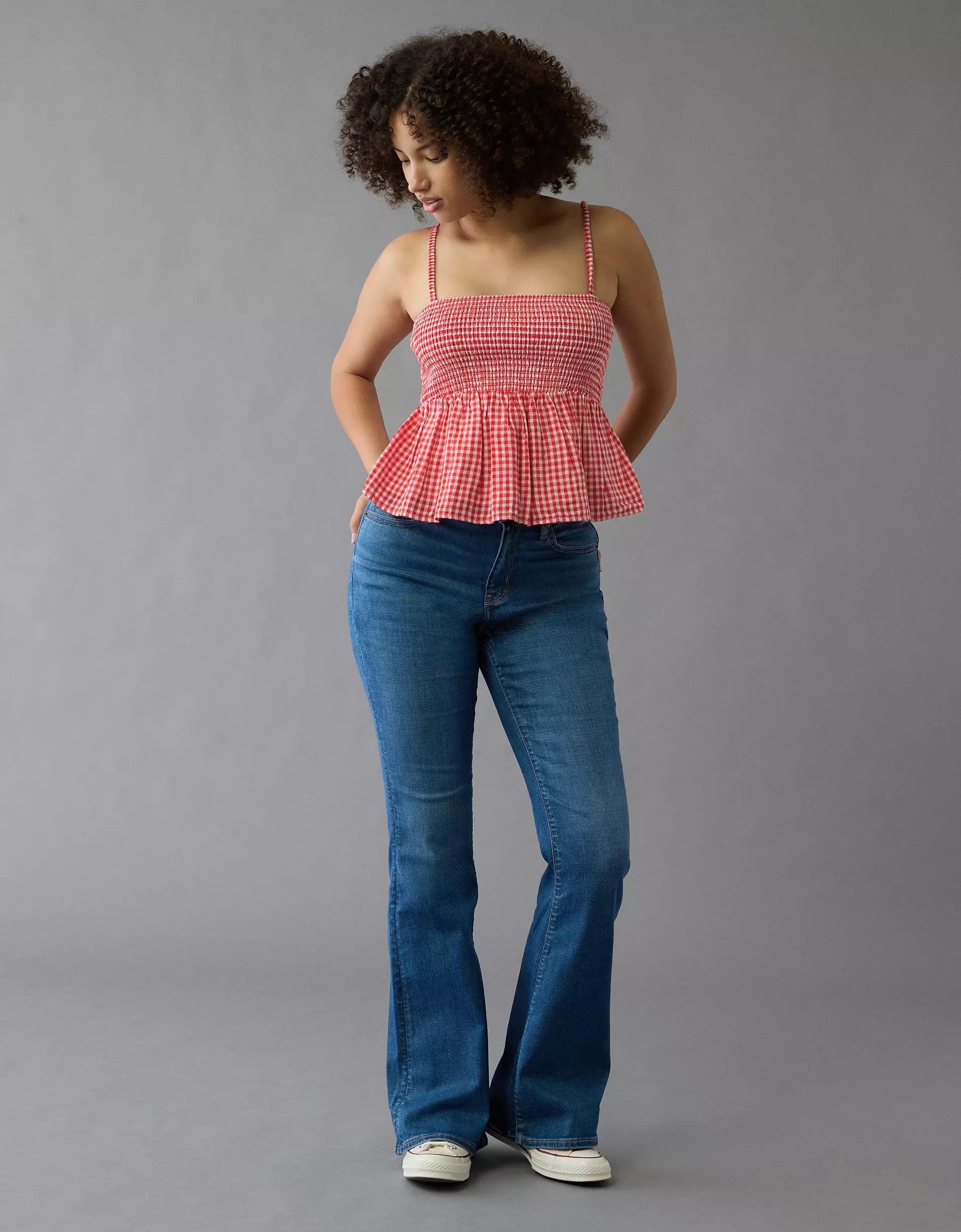 AE Smocked Gingham Babydoll Cami Product Image