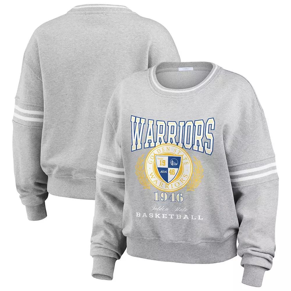 Women's WEAR by Erin Andrews Heather Gray Golden State Warriors French Terry Pullover Sweatshirt,  Product Image