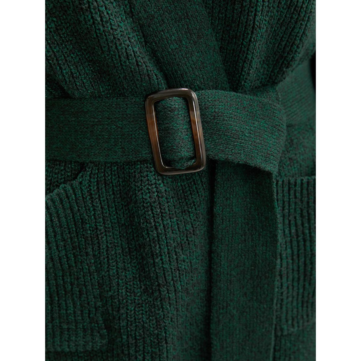 Plus Size Soft Pointelle Knit Pocket Belted Open Front Cardigan Cyan Women Casual Loose Long Sleeve Dailywear Cardigans BloomChic 28/5X Product Image