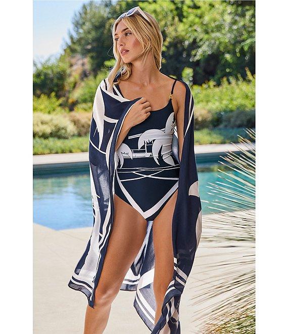 Trina Turk Trina Tennis Scenic Print Square Neck One Piece Swimsuit Product Image