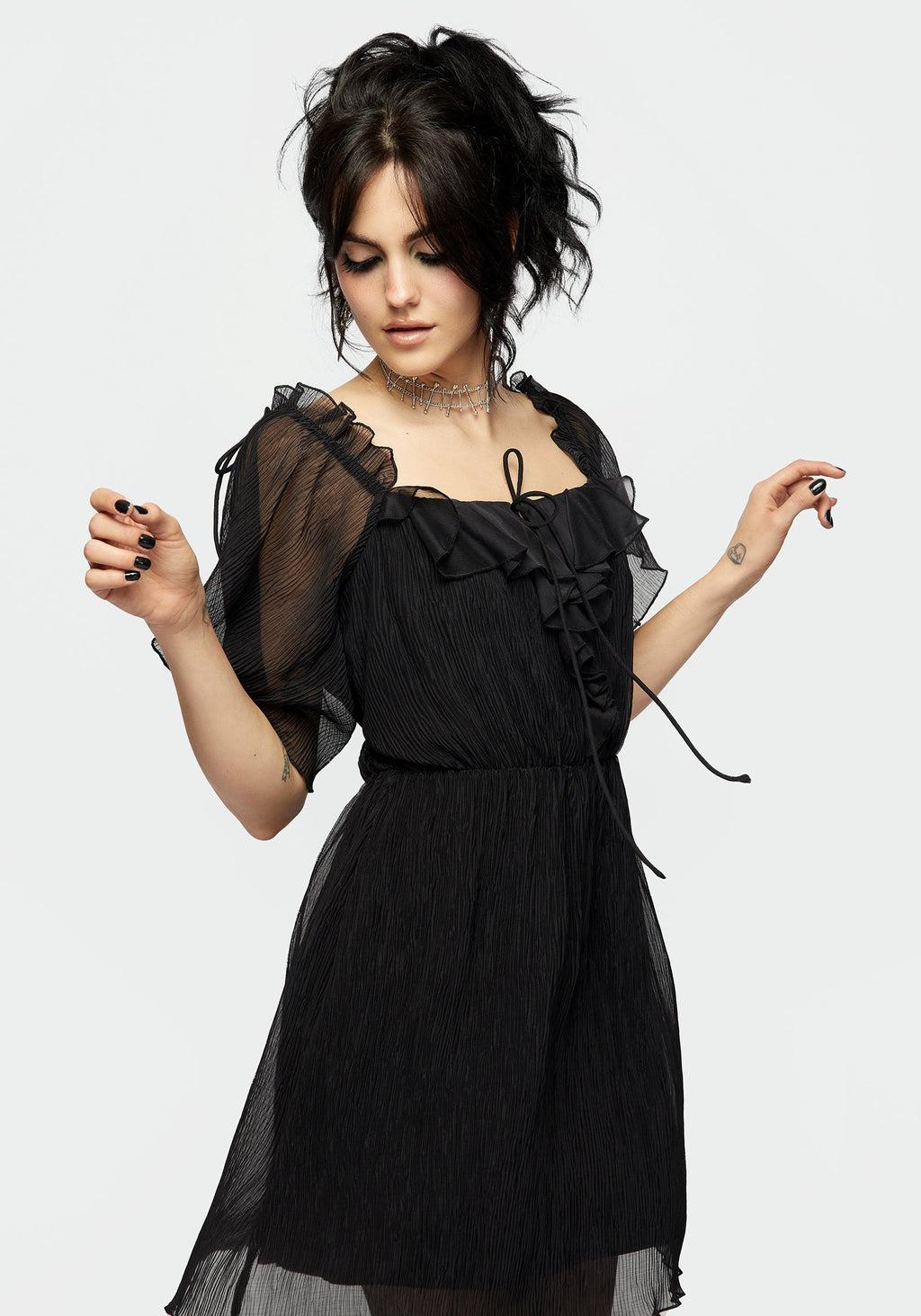 Lucien Textured Angel Sleeve Mini Dress Product Image