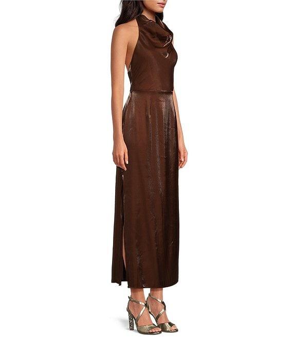 Gianni Bini Dorinda Bonded Lame Mock Neck Sleeveless Sheath Maxi Dress Product Image