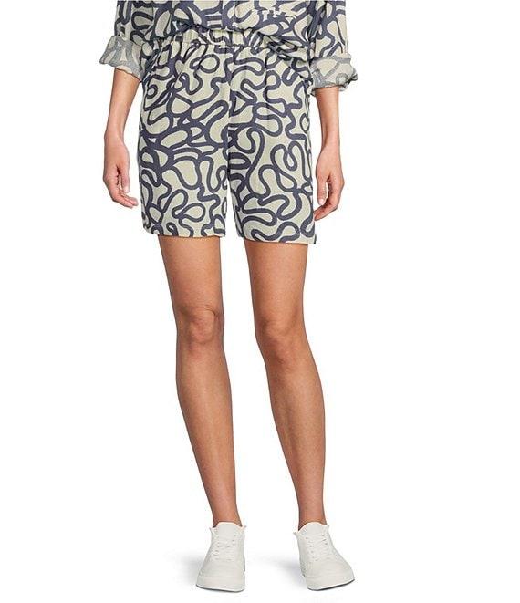 Every Woven Doodle Print Linen Blend High Rise Pull On Coordinating Shorts Product Image