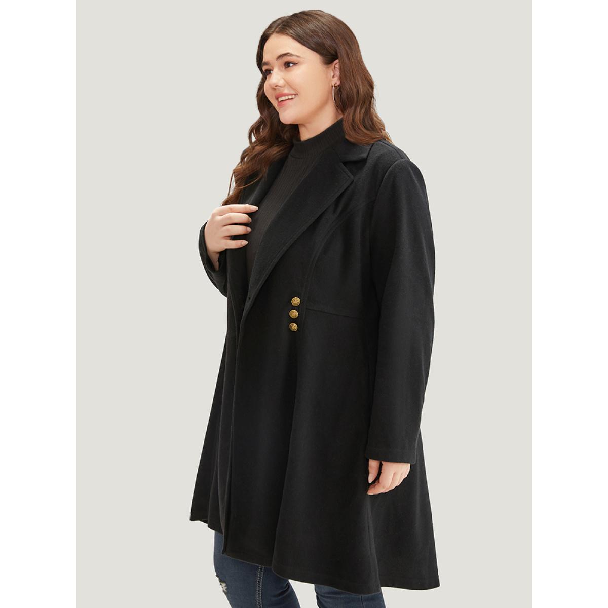Plus Size Solid Lapel Collar Double Breasted Coat Women Black Office Plain Ladies Office Winter Coats BloomChic 12/L Product Image