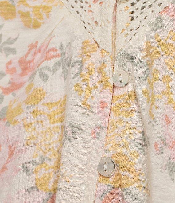 Lucky Brand Knit Printed V-Neck Sleeveless Lace Trim Top Product Image