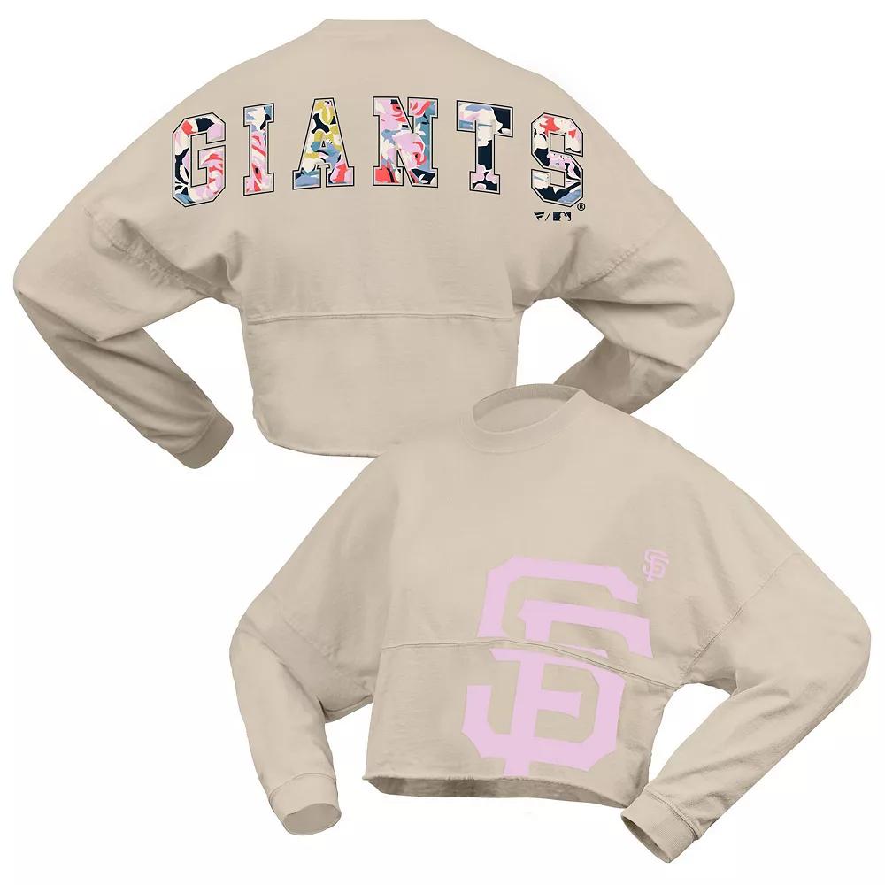 Women's Fanatics  Cream San Francisco Giants Floral Preppy Cropped Long Sleeve T-Shirt, Size: XL, Beige Product Image
