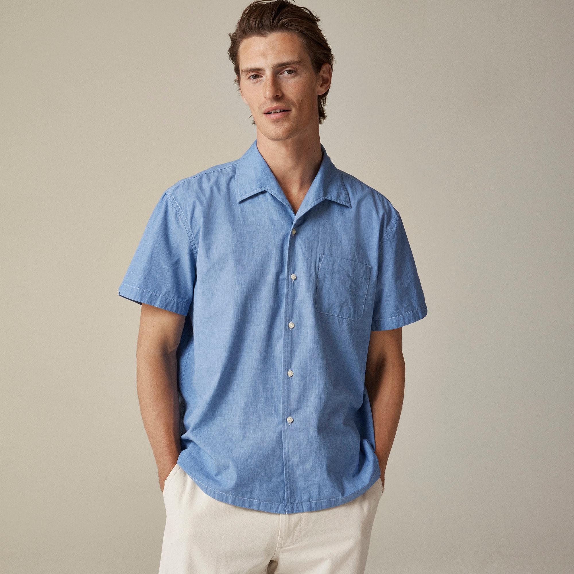 Short-sleeve Secret Wash cotton poplin camp-collar shirt Product Image