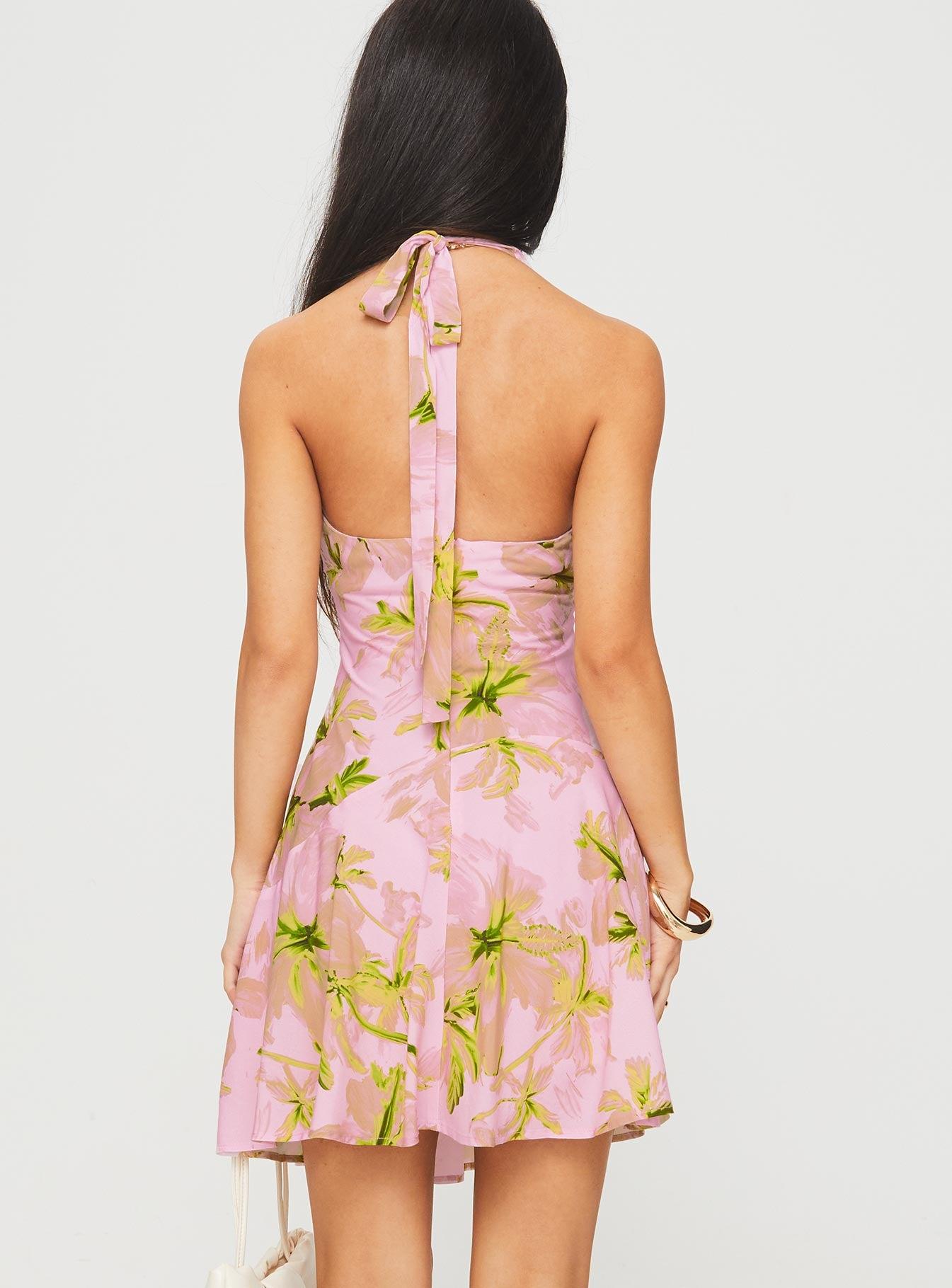 Alcedo Halter Mini Dress Pink / Green Product Image