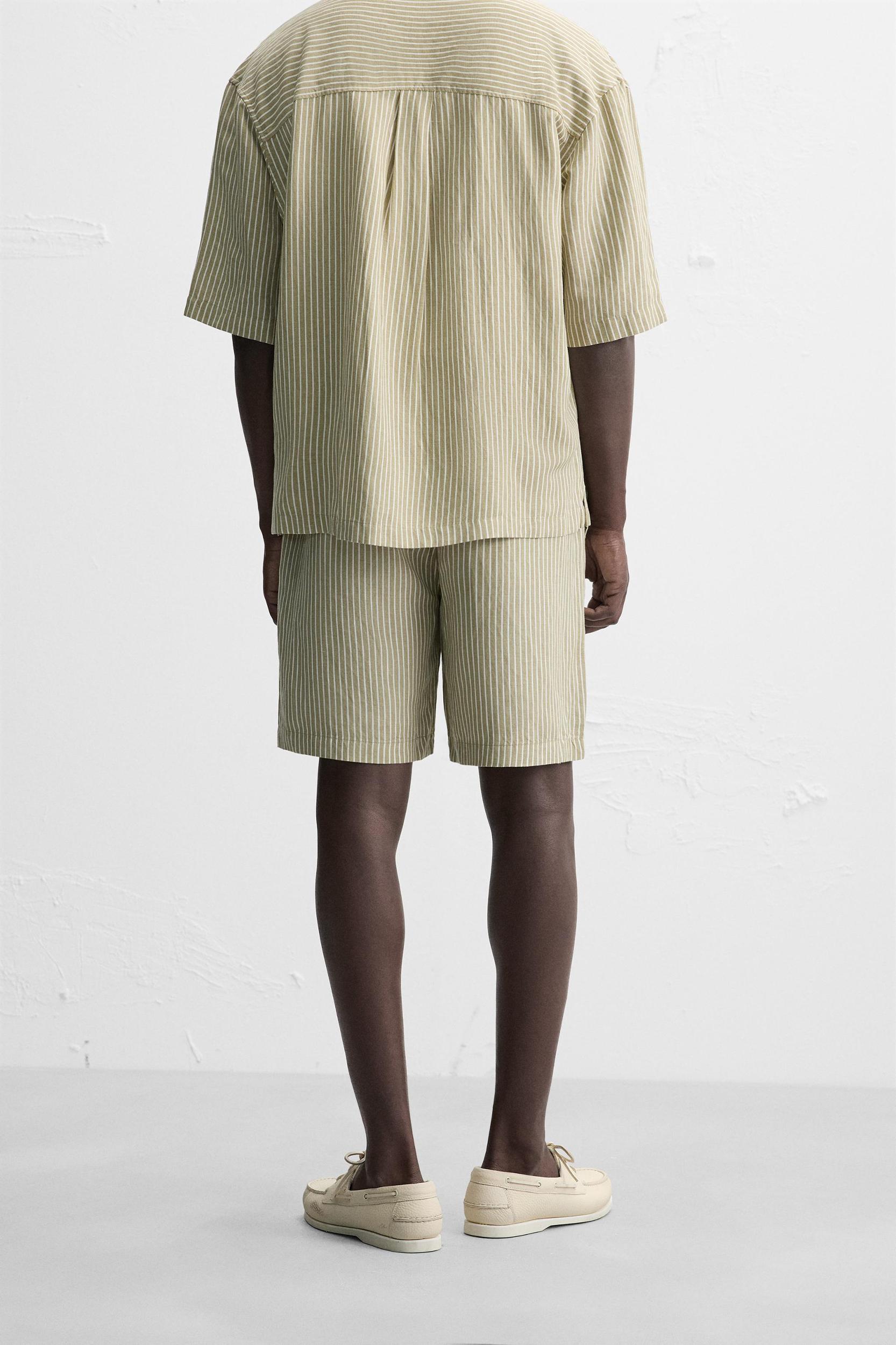 STRIPED LINEN VISCOSE SHORTS Product Image