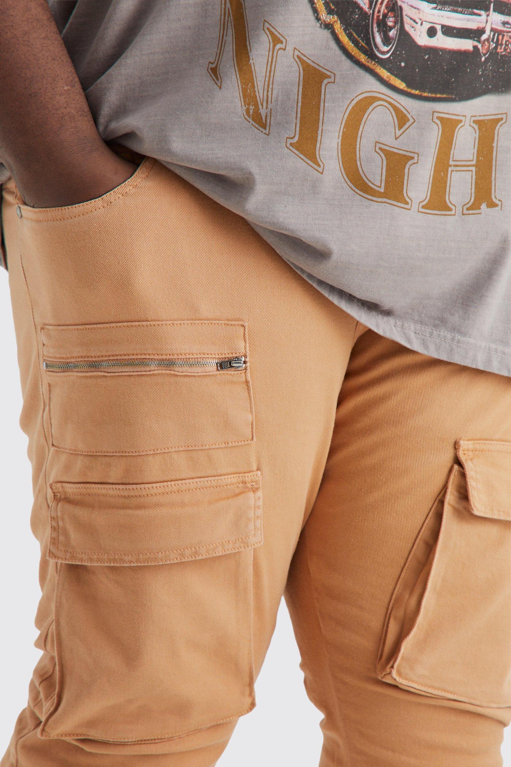 Plus Fixed Waist Skinny Stacked Zip Cargo Pants | boohooMAN USA Product Image