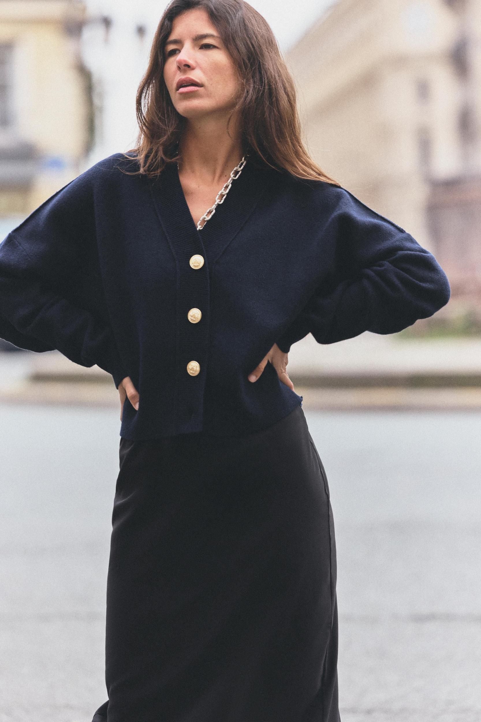 PLAIN KNIT GOLD BUTTON CARDIGAN Product Image