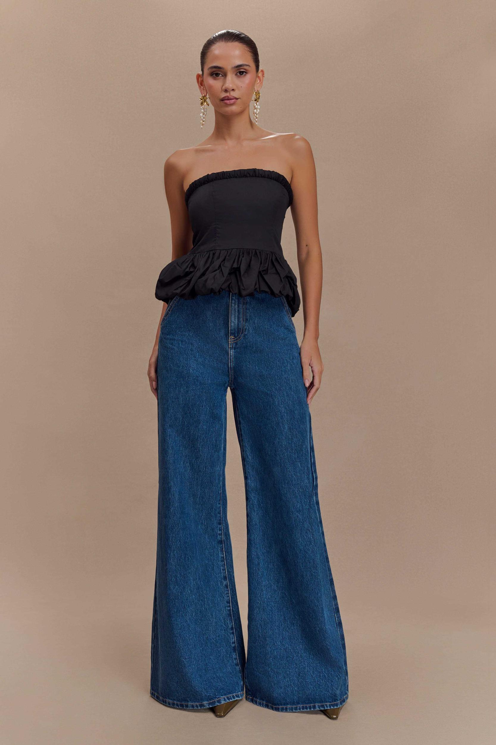 Cora Ruched Strapless Top - Black Product Image