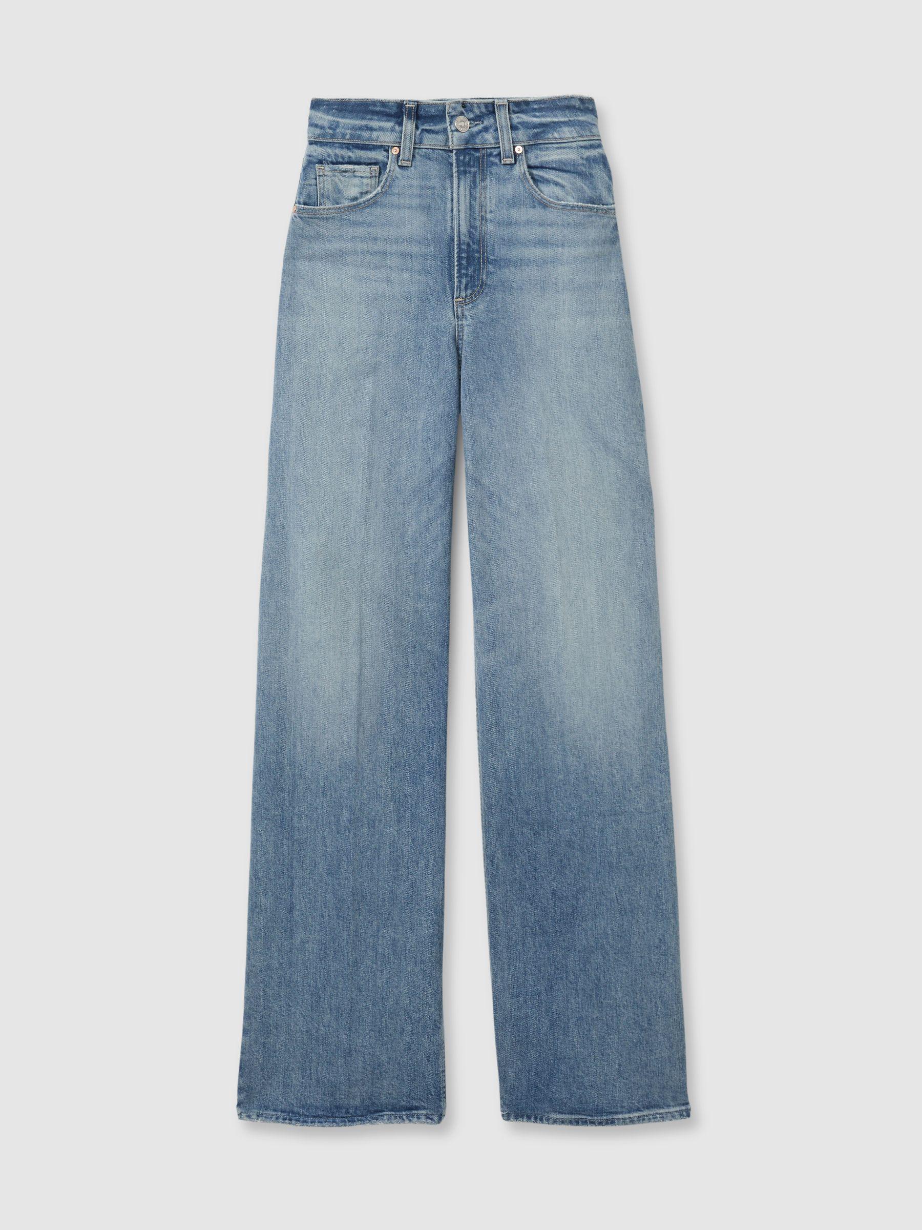 Sasha 32In Magnifique Blue Paige Wide Leg Distressed Jeans Product Image