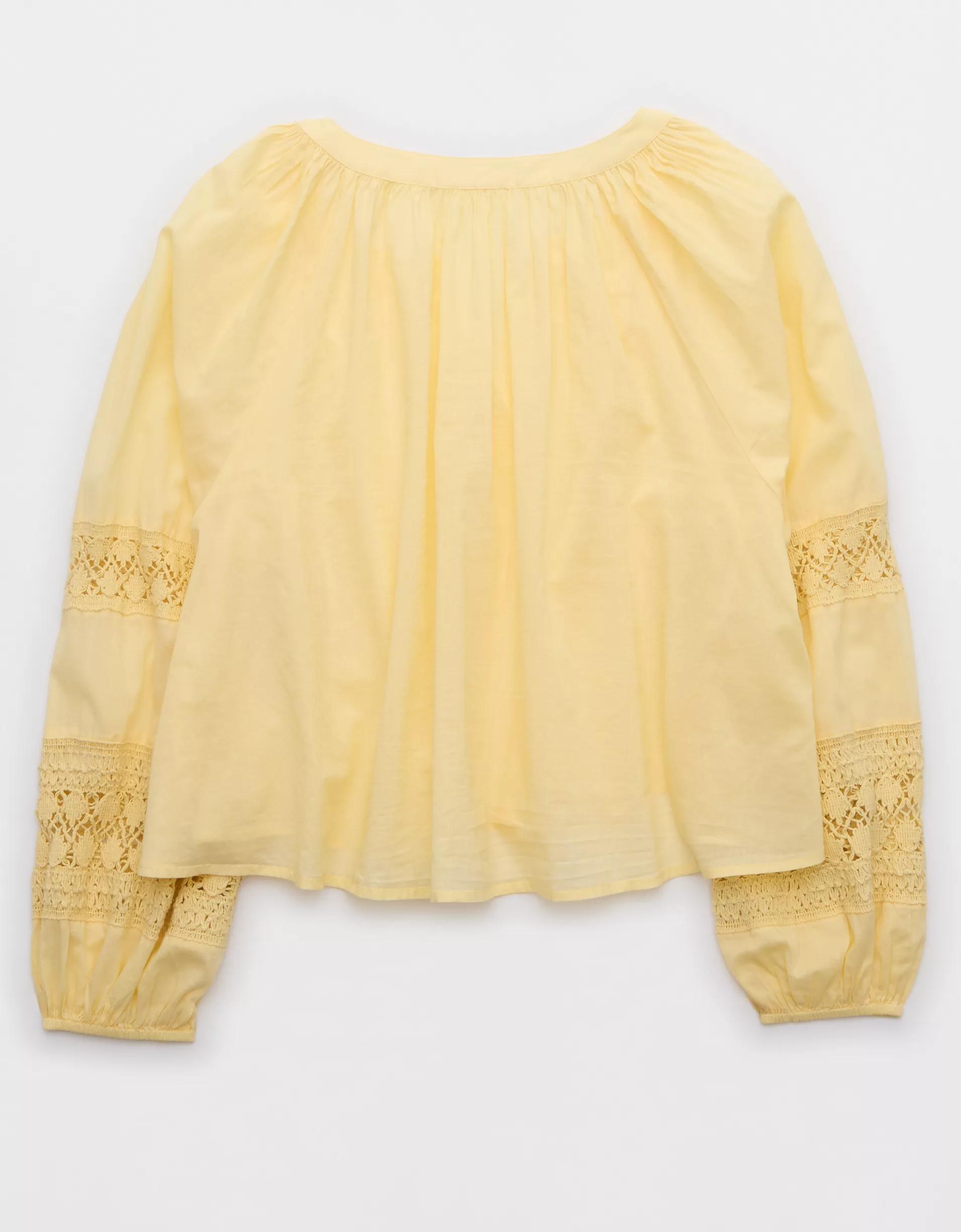 Aerie Long Sleeve Crochet Button Down Shirt Product Image