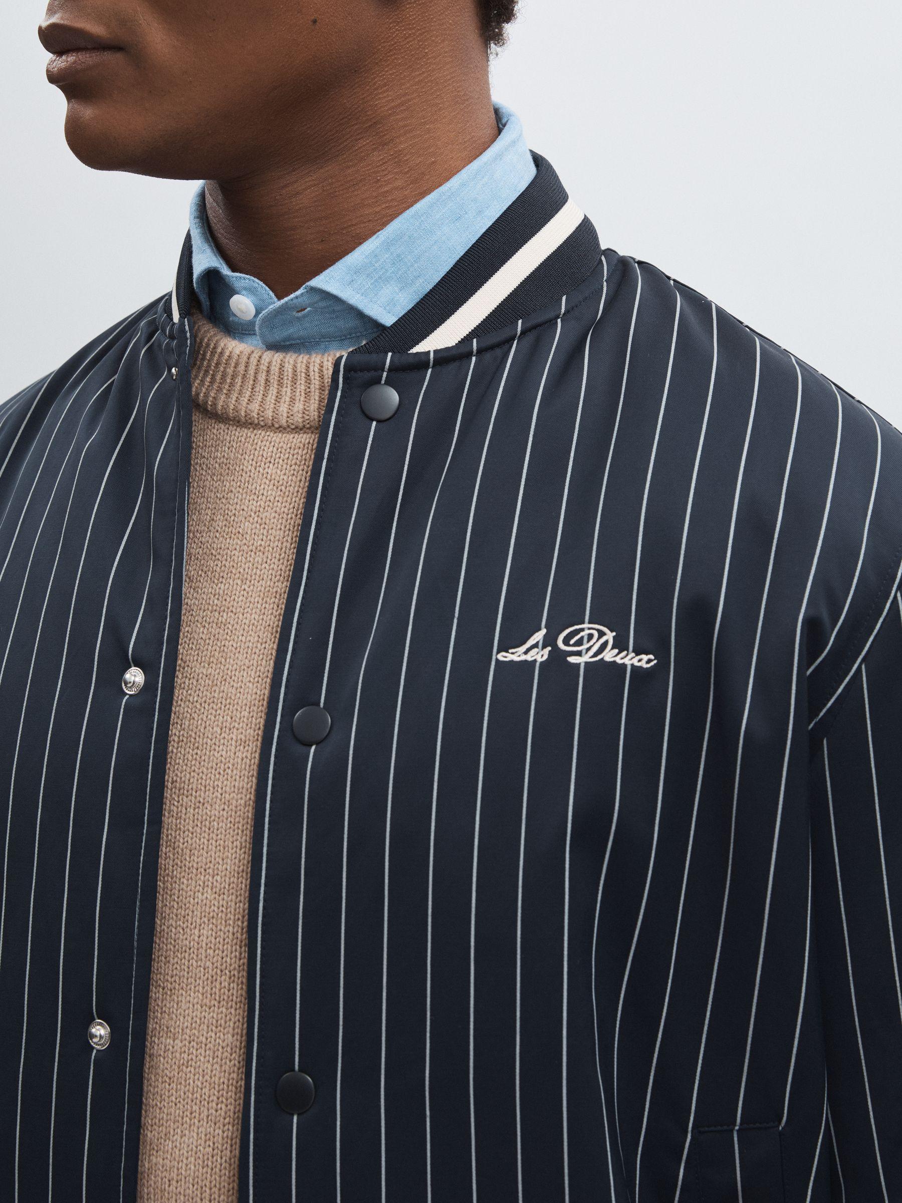 Les Deux Technical Varsity Jacket in Navy Stripe Product Image