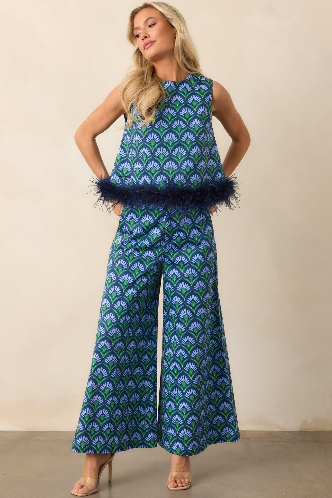 Prosperina Vale Blue Multi Geometric Print Cotton Top L / Blue Product Image