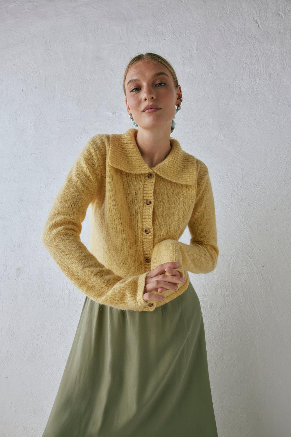 Avery Knit Cardigan Lemon Product Image
