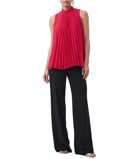 Trina Turk Farasha Georgette Mock Neck Sleeveless Pleated Panel Top Product Image