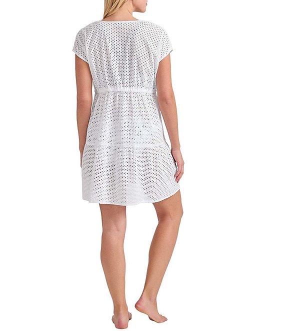 Tommy Bahama Organic Cotton Eyelet Cove V-Neck Swim Cover-Up Dress Product Image