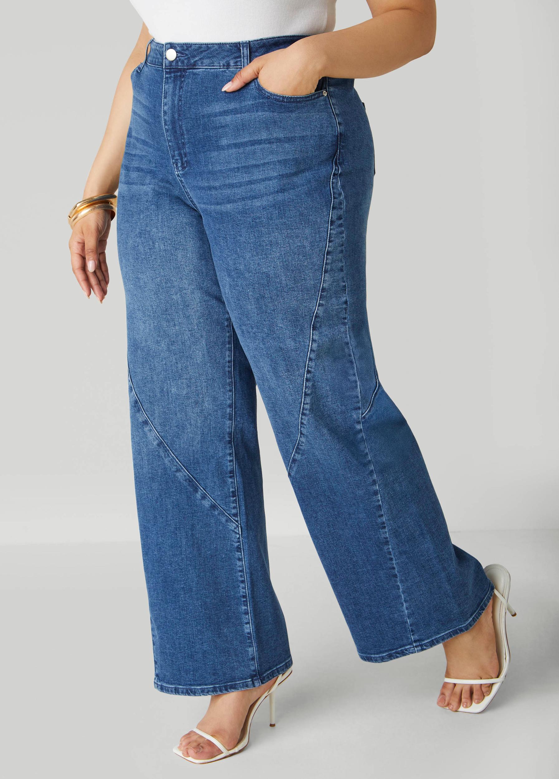 Plus Size Seam Detailed Wide Leg Jeans Ashley Stewart Product Image