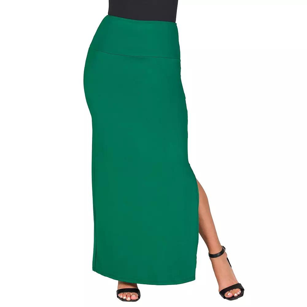 Women's 24Seven Comfort Apparel Versatile Side Slit Elastic Waist Maxi Skirt,  Product Image